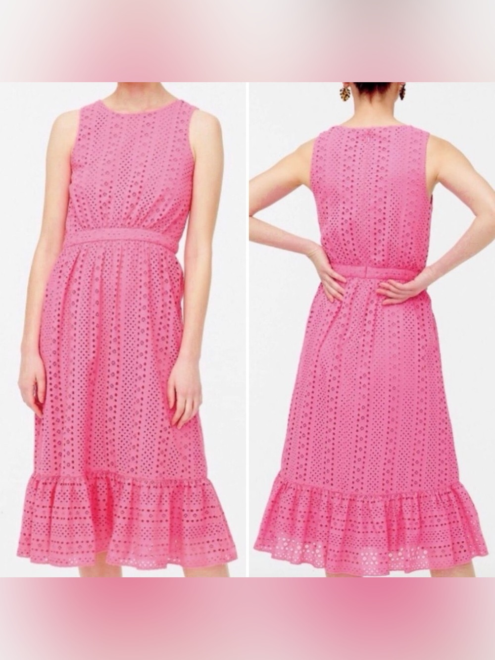 J. Crew Pink Eyelet Sleeveless Midi Dress